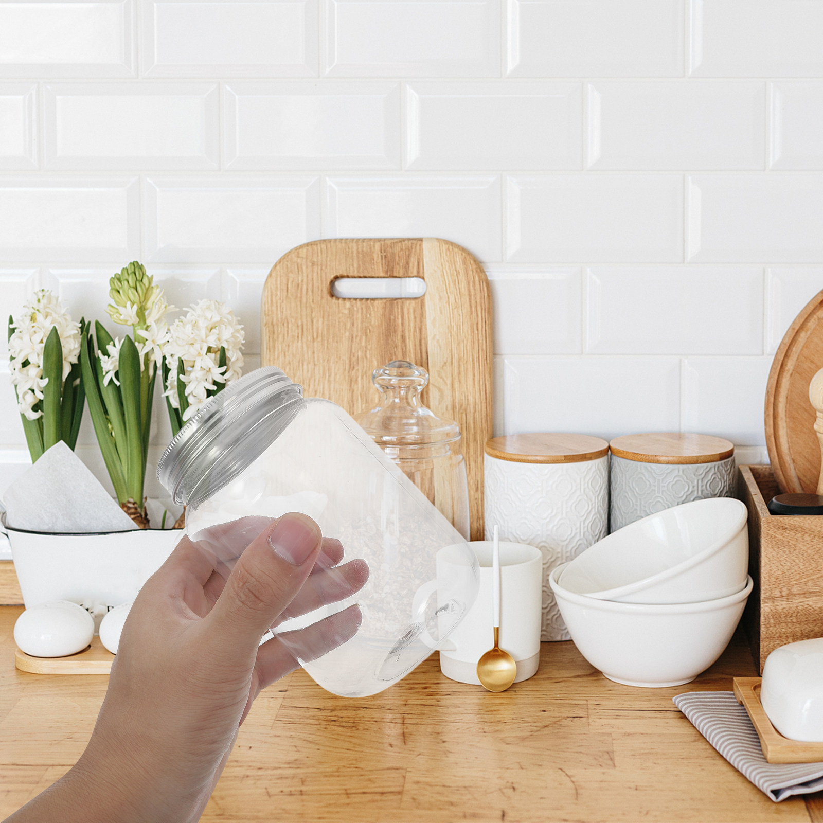 Food Storage Jars Airtight - 4 adet şeffaf plastik kavanozlar mutfak