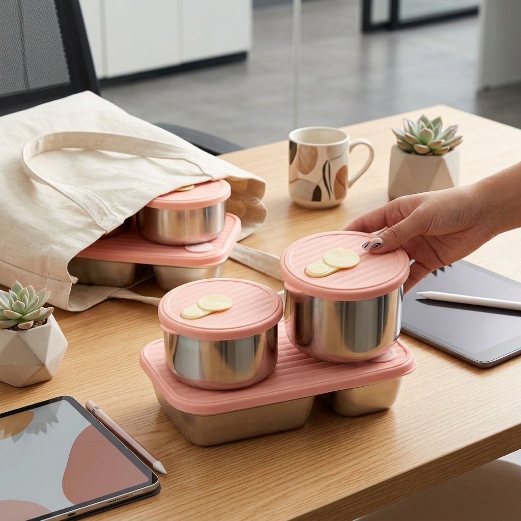 Food Storage Kits - Mikrodalgada Kullanılabilir 304 Paslanmaz Çelik Öğle