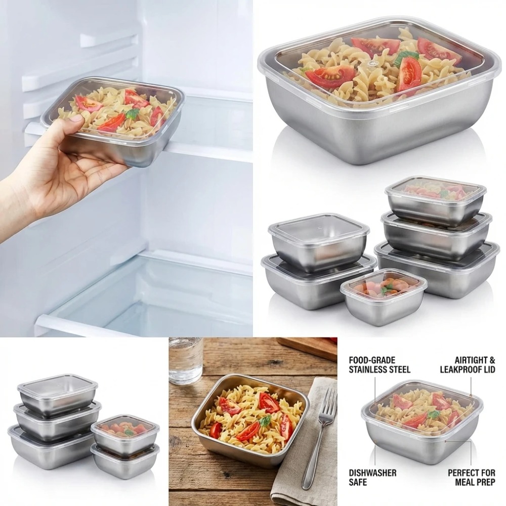 6 Adet Paslanmaz Çelik Gıda Sa - Set Food Storage incelemesi ve fiyatı